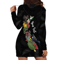 Kia Ora New Zealand Floral Personalized Hoodie Dress Black LT7 - Polynesian Pride
