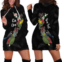 Kia Ora New Zealand Floral Personalized Hoodie Dress Black LT7 - Polynesian Pride