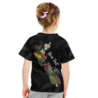 Kia Ora New Zealand Floral Personalized Kid T Shirt Black LT7 - Polynesian Pride