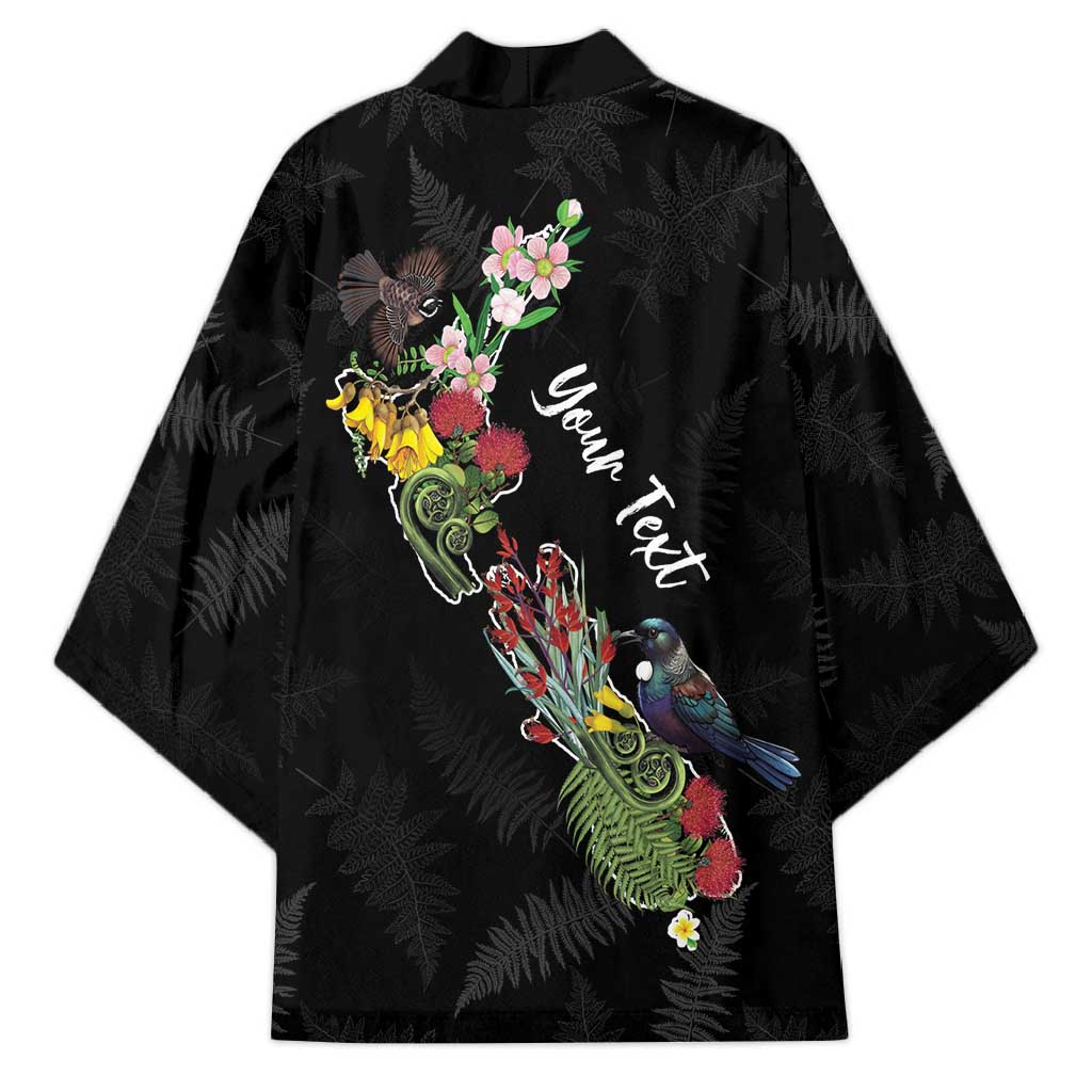 Kia Ora New Zealand Floral Personalized Kimono Black LT7 - Polynesian Pride