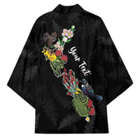 Kia Ora New Zealand Floral Personalized Kimono Black LT7 - Polynesian Pride