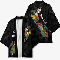 Kia Ora New Zealand Floral Personalized Kimono Black LT7 - Polynesian Pride