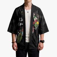 Kia Ora New Zealand Floral Personalized Kimono Black LT7 - Polynesian Pride