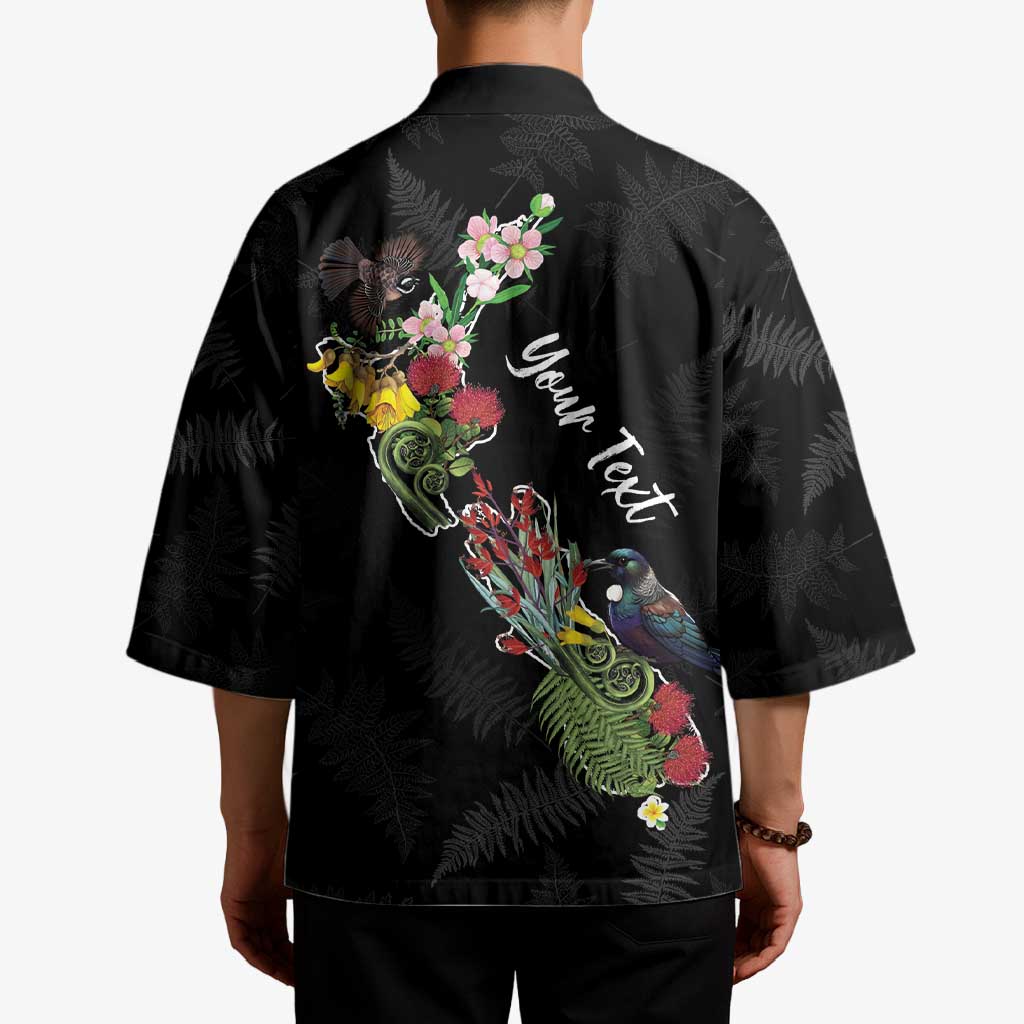 Kia Ora New Zealand Floral Personalized Kimono Black LT7 - Polynesian Pride