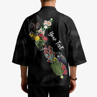 Kia Ora New Zealand Floral Personalized Kimono Black LT7 - Polynesian Pride