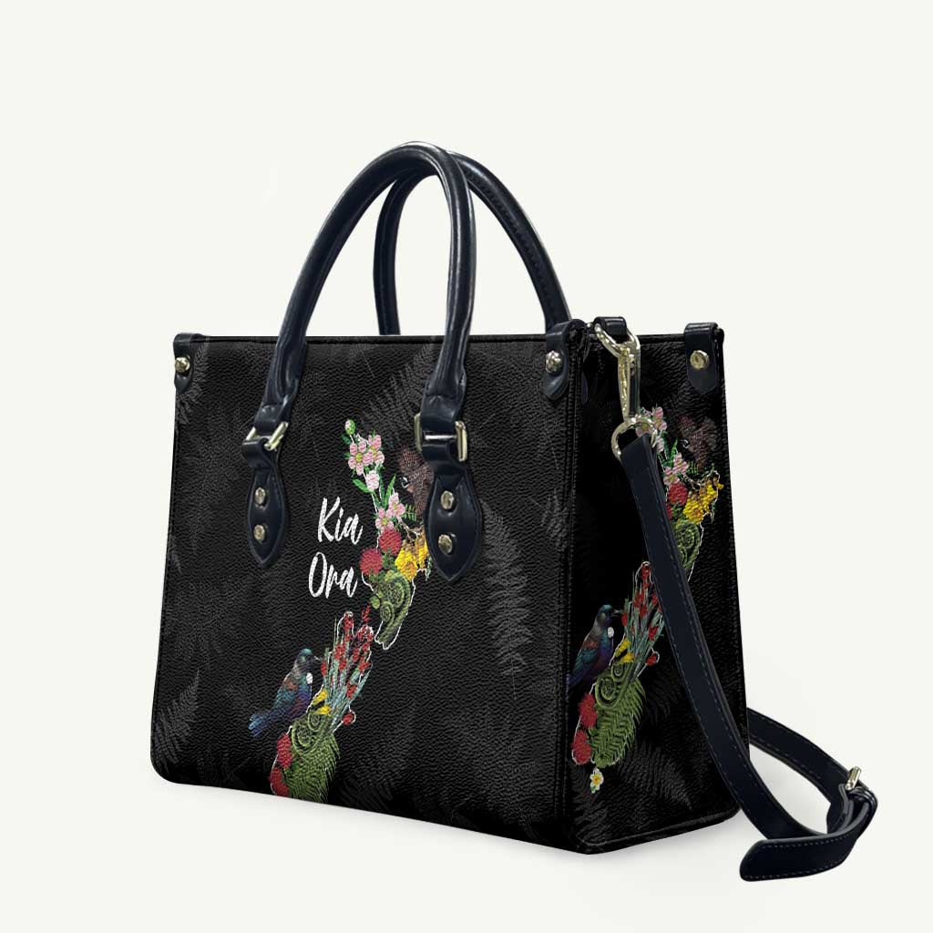Kia Ora New Zealand Floral Leather Bag Black LT7 Black - Polynesian Pride