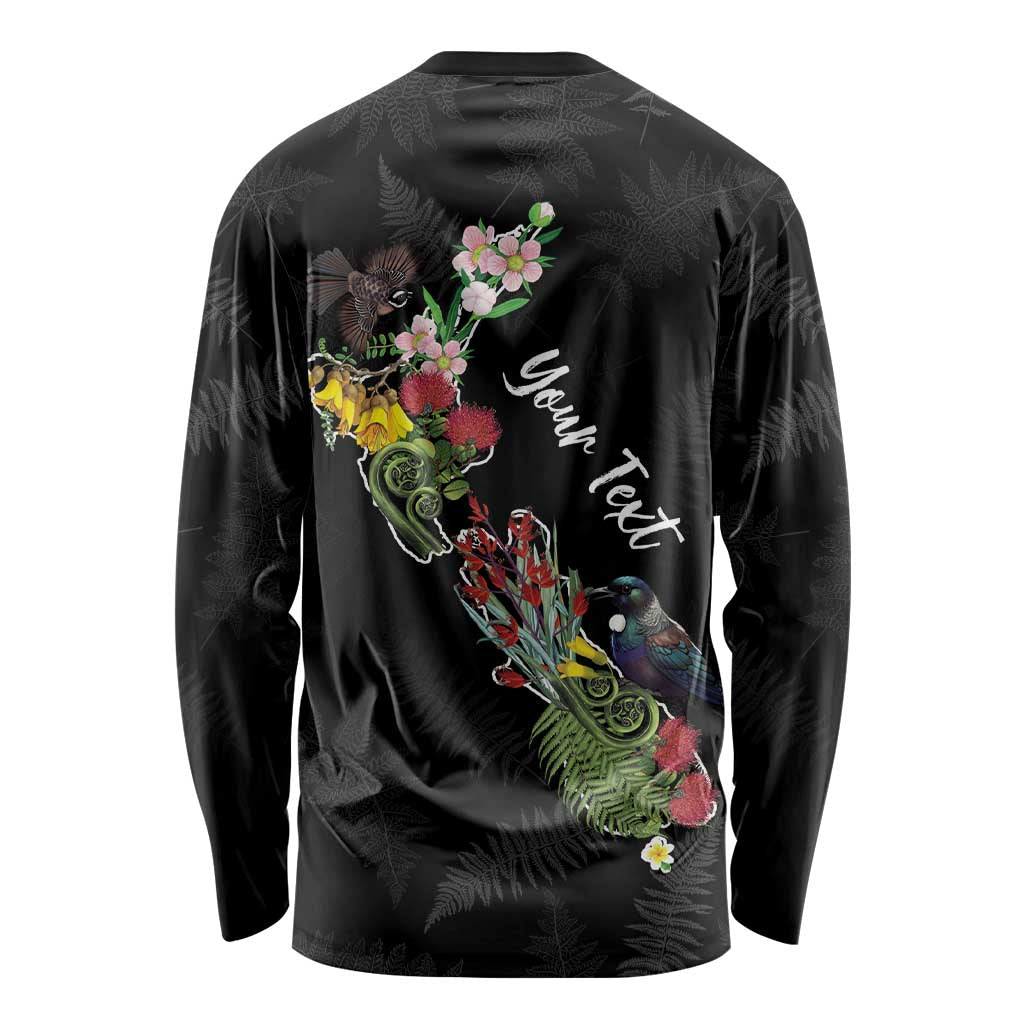 Kia Ora New Zealand Floral Personalized Long Sleeve Shirt Black LT7 - Polynesian Pride