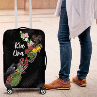 Kia Ora New Zealand Floral Luggage Cover Black LT7 Black - Polynesian Pride