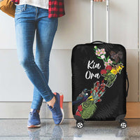 Kia Ora New Zealand Floral Luggage Cover Black LT7 - Polynesian Pride