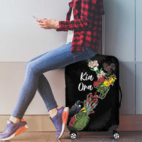 Kia Ora New Zealand Floral Luggage Cover Black LT7 - Polynesian Pride