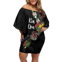 Kia Ora New Zealand Floral Personalized Off Shoulder Short Dress Black LT7 Women Black - Polynesian Pride