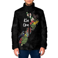 Kia Ora New Zealand Floral Personalized Padded Jacket Black LT7 Men Black - Polynesian Pride