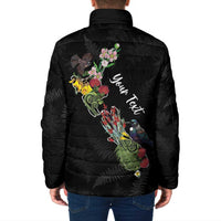 Kia Ora New Zealand Floral Personalized Padded Jacket Black LT7 - Polynesian Pride