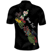 Kia Ora New Zealand Floral Personalized Polo Shirt Black LT7 - Polynesian Pride