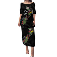 Kia Ora New Zealand Floral Personalized Puletasi Black LT7 Long Dress Black - Polynesian Pride