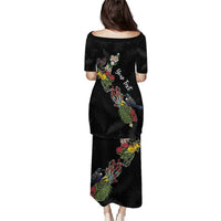 Kia Ora New Zealand Floral Personalized Puletasi Black LT7 - Polynesian Pride