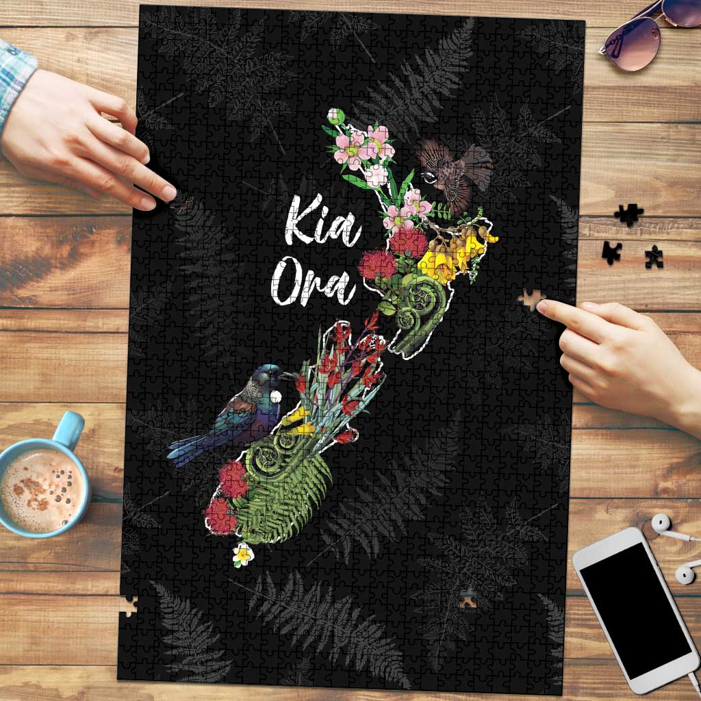 Kia Ora New Zealand Floral Puzzle Black LT7 Black - Polynesian Pride