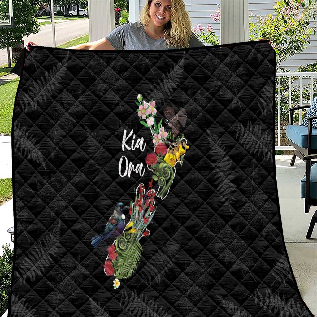Kia Ora New Zealand Floral Quilt Black LT7 Black - Polynesian Pride