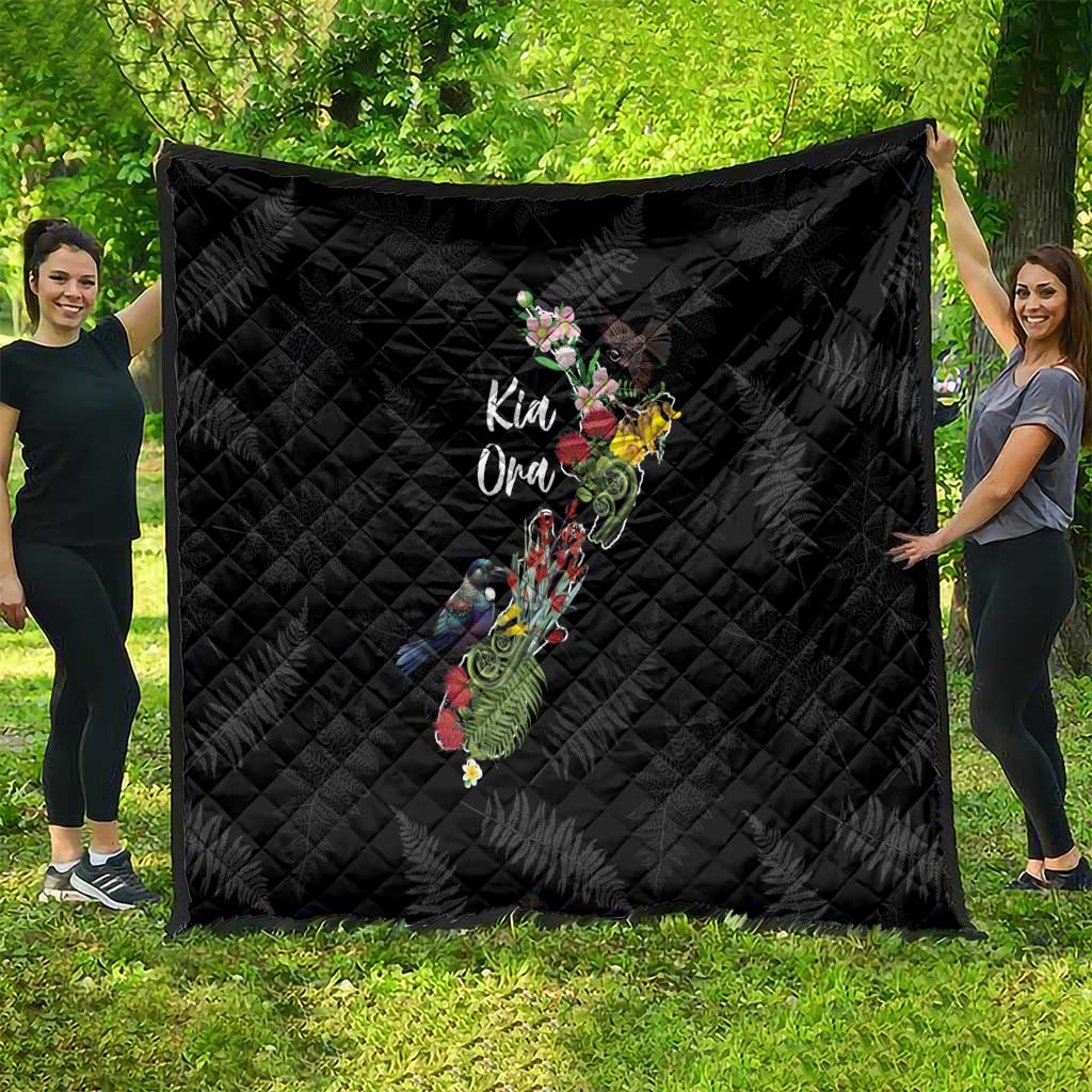Kia Ora New Zealand Floral Quilt Black LT7 - Polynesian Pride