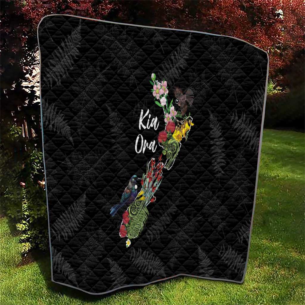 Kia Ora New Zealand Floral Quilt Black LT7 - Polynesian Pride