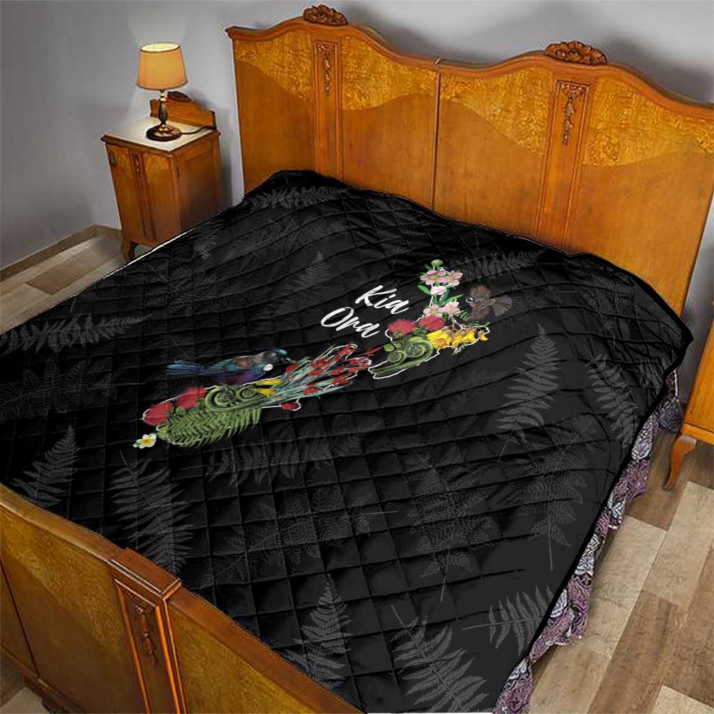 Kia Ora New Zealand Floral Quilt Black LT7 - Polynesian Pride