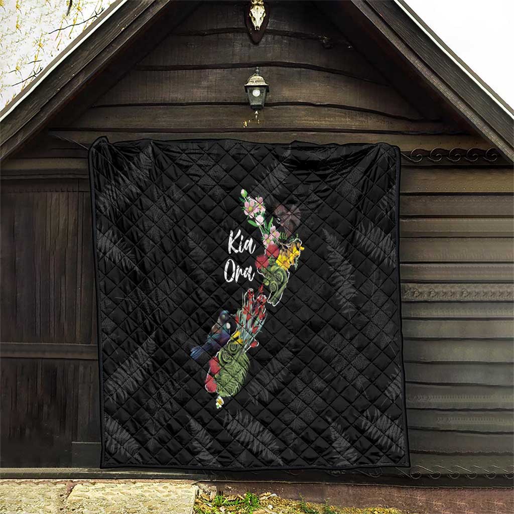 Kia Ora New Zealand Floral Quilt Black LT7 - Polynesian Pride