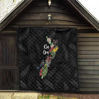Kia Ora New Zealand Floral Quilt Black LT7 - Polynesian Pride