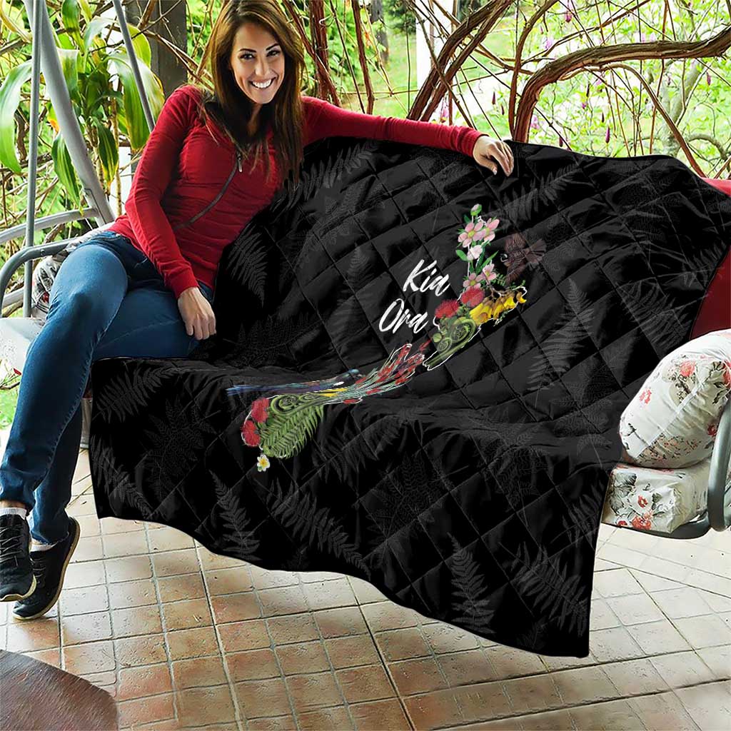 Kia Ora New Zealand Floral Quilt Black LT7 - Polynesian Pride