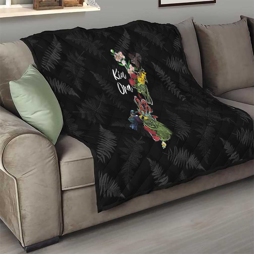 Kia Ora New Zealand Floral Quilt Black LT7 - Polynesian Pride