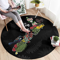 Kia Ora New Zealand Floral Round Carpet Black LT7 - Polynesian Pride