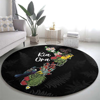 Kia Ora New Zealand Floral Round Carpet Black LT7 - Polynesian Pride
