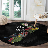 Kia Ora New Zealand Floral Round Carpet Black LT7 - Polynesian Pride
