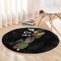 Kia Ora New Zealand Floral Round Carpet Black LT7 - Polynesian Pride