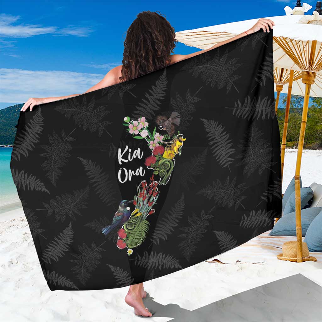 Kia Ora New Zealand Floral Sarong Black LT7 One Size 44 x 66 inches Black - Polynesian Pride