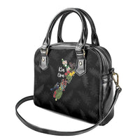 Kia Ora New Zealand Floral Shoulder Handbag Black LT7 - Polynesian Pride