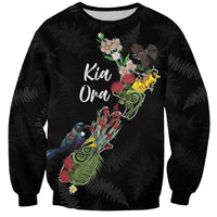 Kia Ora New Zealand Floral Personalized Sweatshirt Black LT7 Unisex Black - Polynesian Pride