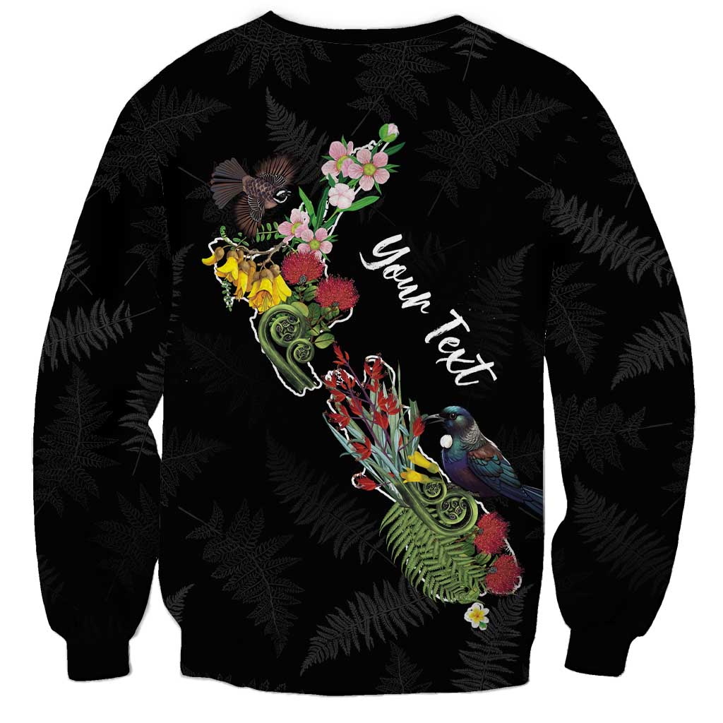 Kia Ora New Zealand Floral Personalized Sweatshirt Black LT7 - Polynesian Pride