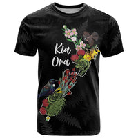 Kia Ora New Zealand Floral Personalized T Shirt Black LT7 Black - Polynesian Pride