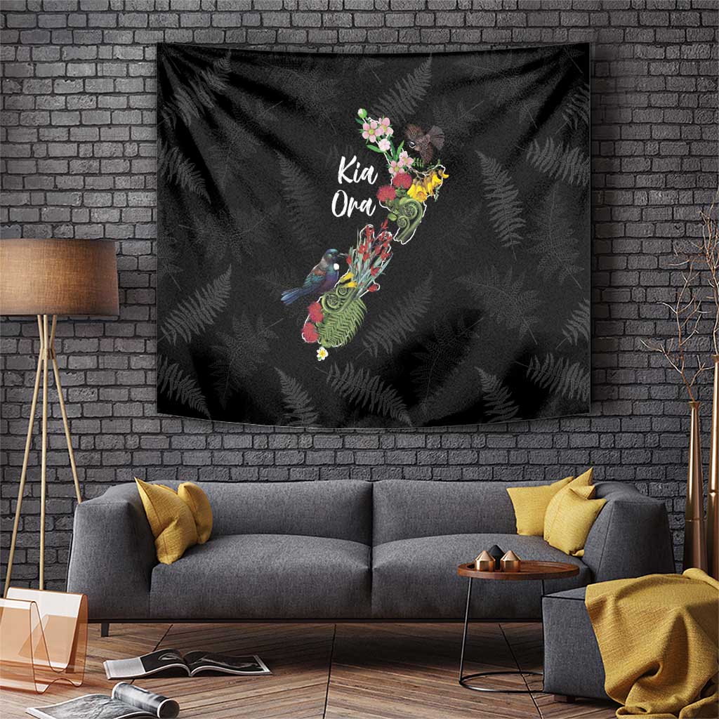 Kia Ora New Zealand Floral Tapestry Black LT7 Black - Polynesian Pride