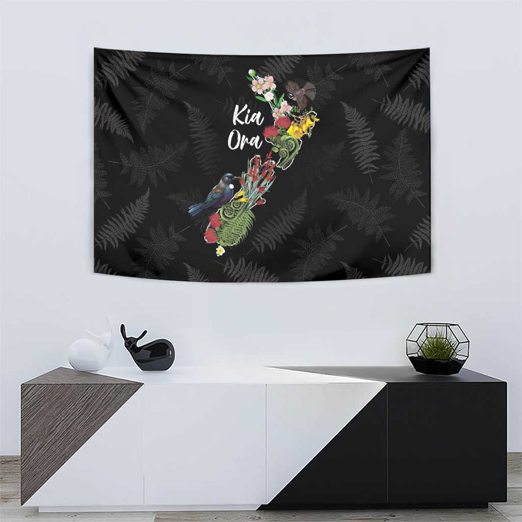 Kia Ora New Zealand Floral Tapestry Black LT7 - Polynesian Pride