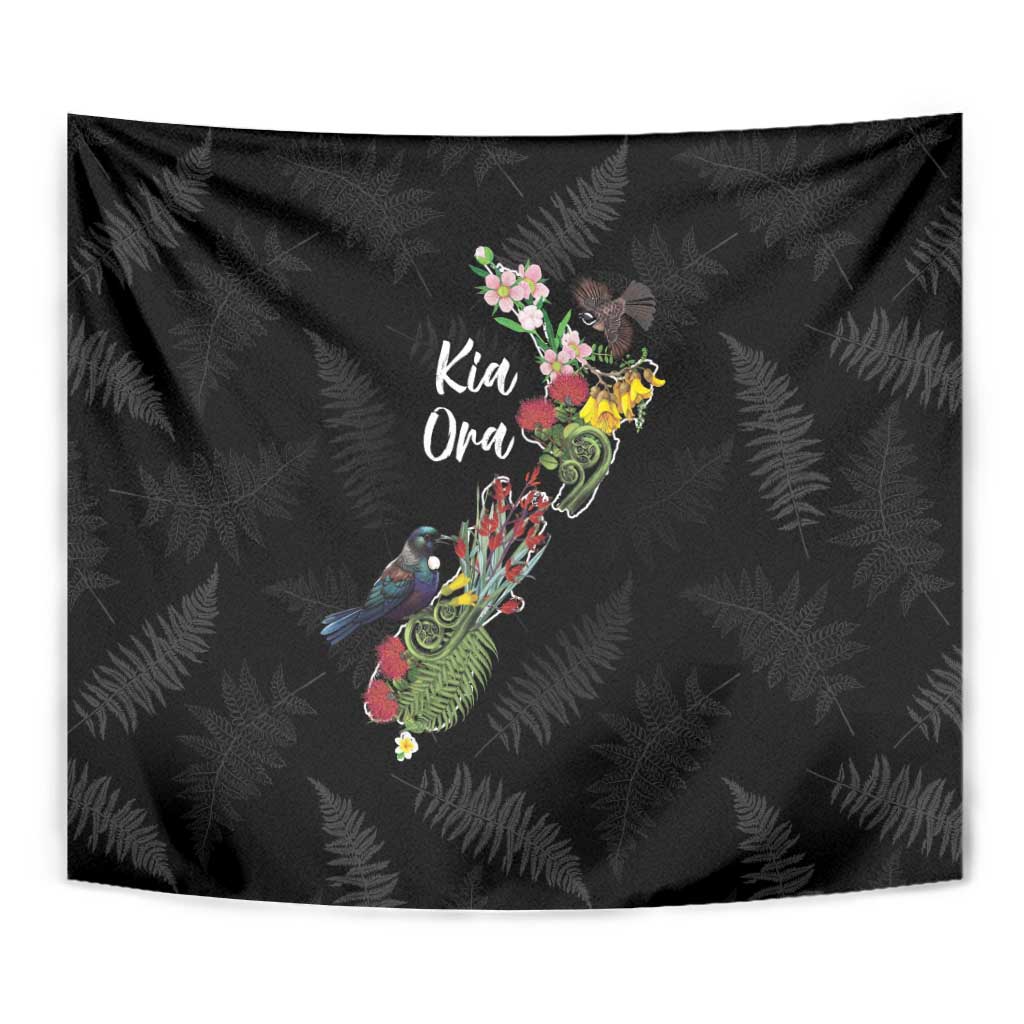 Kia Ora New Zealand Floral Tapestry Black LT7 - Polynesian Pride
