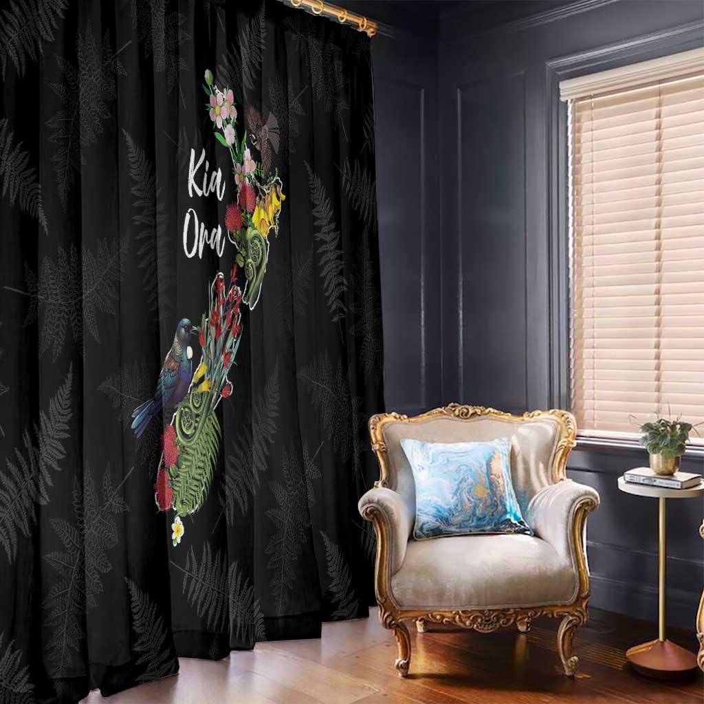 Kia Ora New Zealand Floral Window Curtain Black LT7 - Polynesian Pride