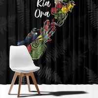 Kia Ora New Zealand Floral Window Curtain Black LT7 - Polynesian Pride