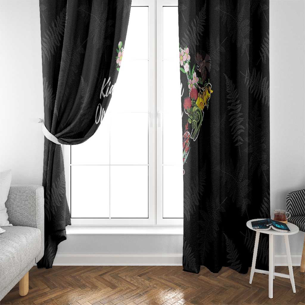 Kia Ora New Zealand Floral Window Curtain Black LT7 - Polynesian Pride