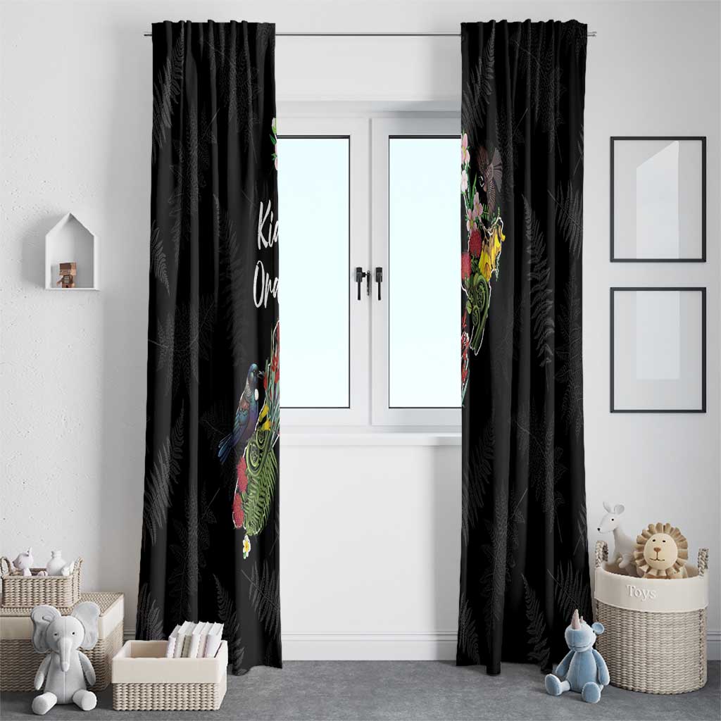 Kia Ora New Zealand Floral Window Curtain Black LT7 - Polynesian Pride