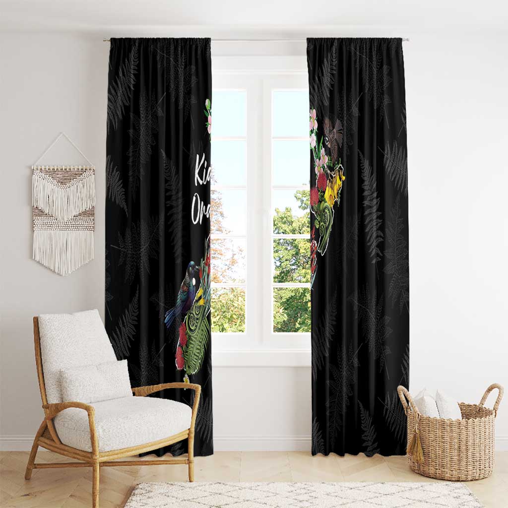 Kia Ora New Zealand Floral Window Curtain Black LT7 - Polynesian Pride