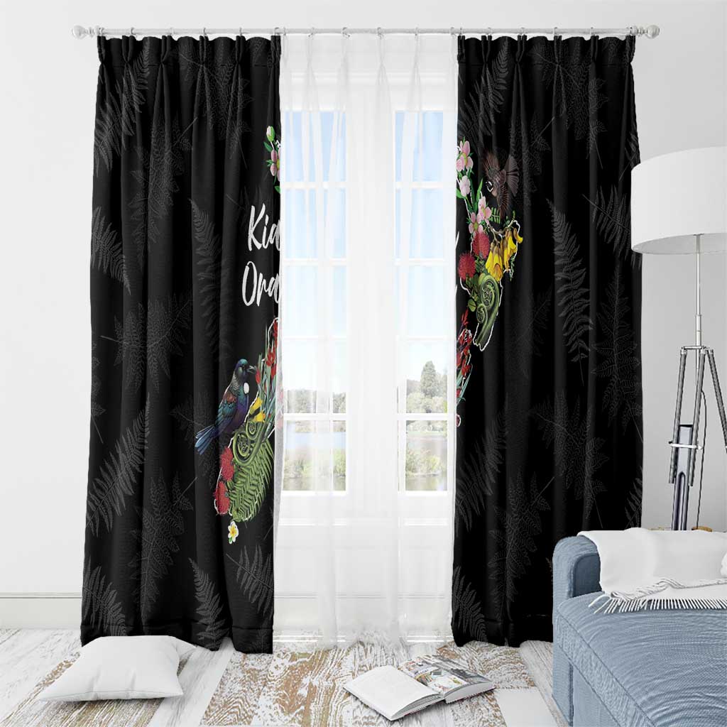 Kia Ora New Zealand Floral Window Curtain Black LT7 - Polynesian Pride