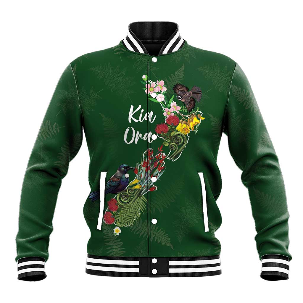 Kia Ora New Zealand Floral Personalized Baseball Jacket Sage Green LT7 Unisex Sage Green - Polynesian Pride