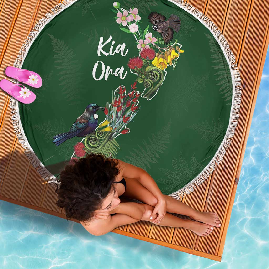Kia Ora New Zealand Floral Beach Blanket Sage Green LT7 - Polynesian Pride