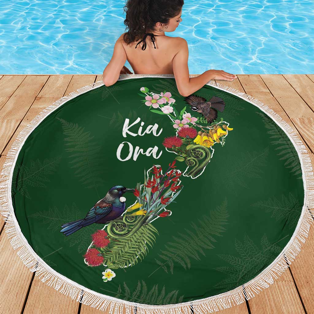 Kia Ora New Zealand Floral Beach Blanket Sage Green LT7 - Polynesian Pride
